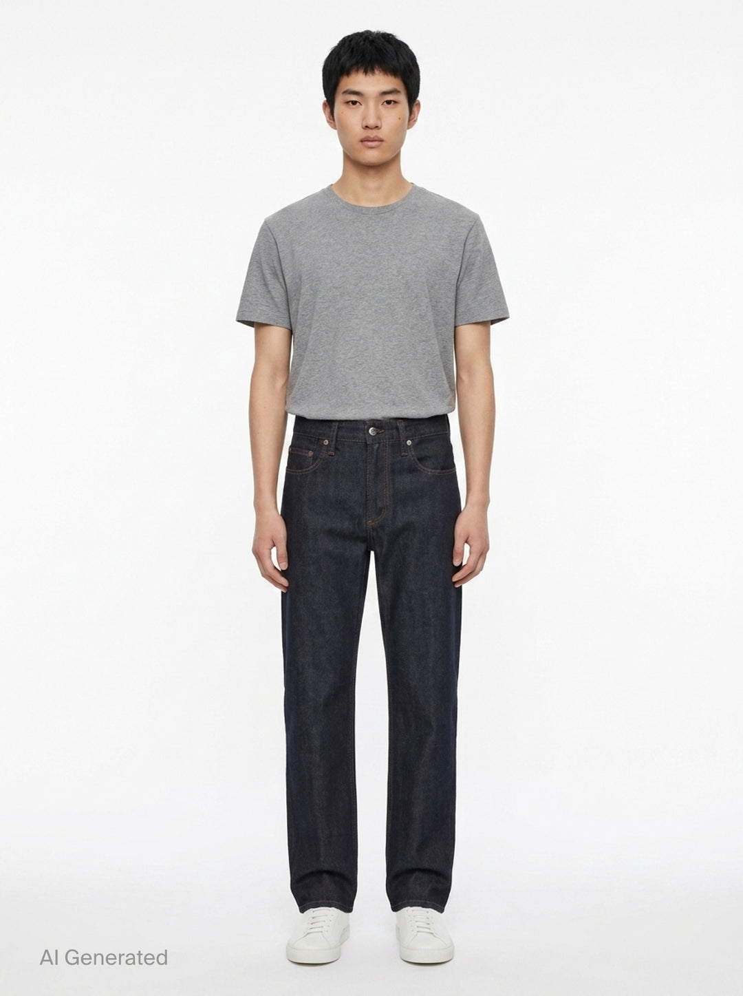 rag & bone Fit 3 Raw Stretch Jeans in dark indigo with contrast amber topstitching and straight-leg silhouette, front view - front