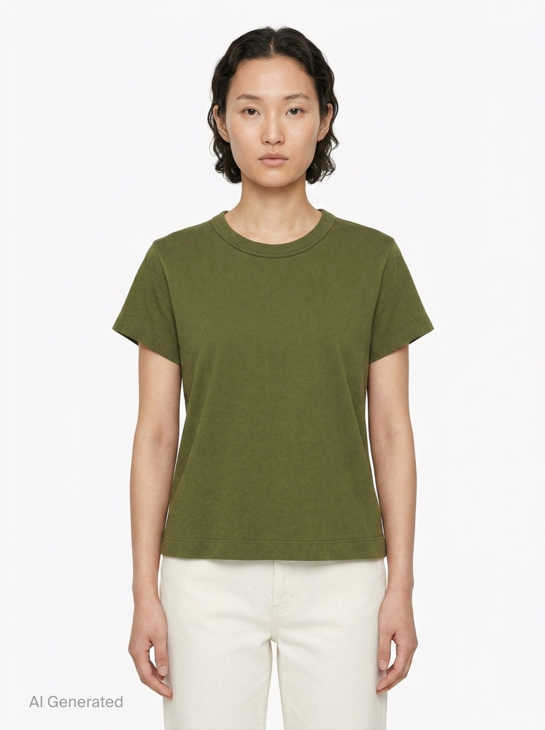 rag & bone Kelly Perfect Tee in olive green, featuring a ribbed crew neckline, short sleeves, and a slightly cropped tailored silhouette - front