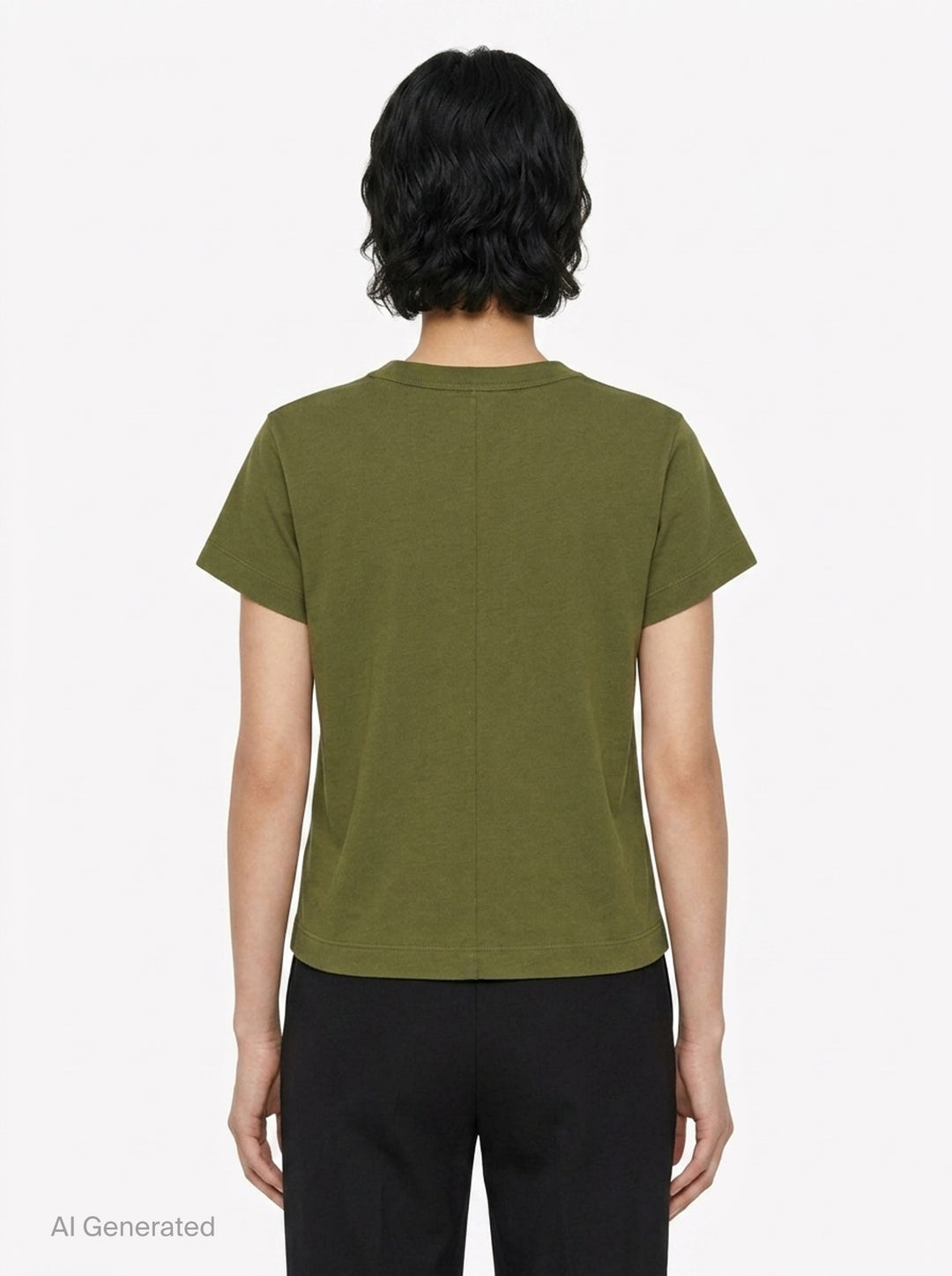 rag & bone Kelly Perfect Tee in olive green, featuring a ribbed crew neckline, short sleeves, and a slightly cropped tailored silhouette - back