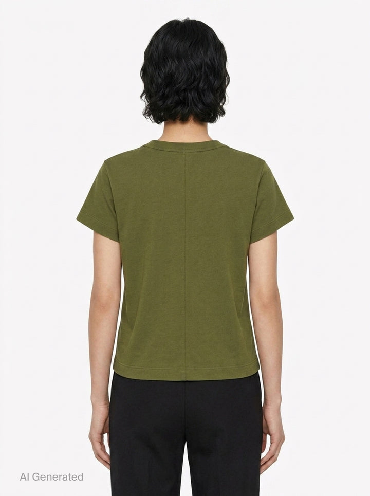 rag & bone Kelly Perfect Tee in olive green, featuring a ribbed crew neckline, short sleeves, and a slightly cropped tailored silhouette - back