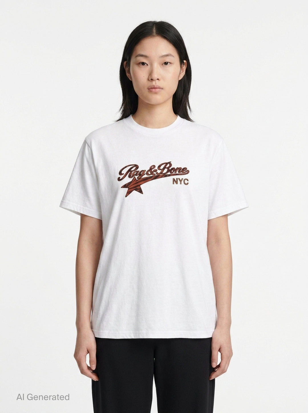 rag & bone Miramar Cotton Graphic Tee in white with varsity-script logo and tiger-stripe print detail on the chest - front