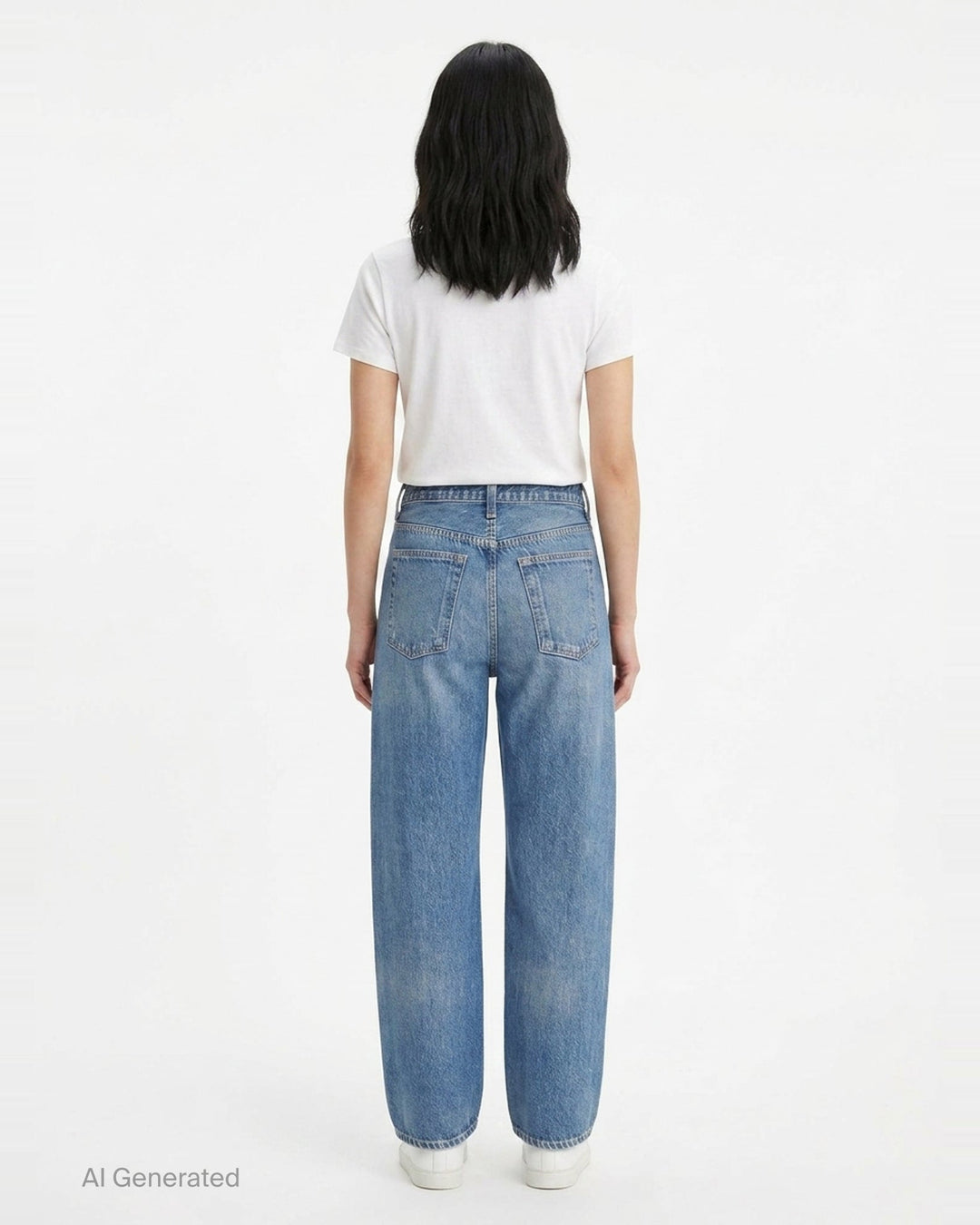 rag & bone Miramar High Rise Barrel Jeans in medium blue wash, featuring a relaxed curved silhouette, five-pocket construction, and clean-cut hem, shown flat on a white background - back