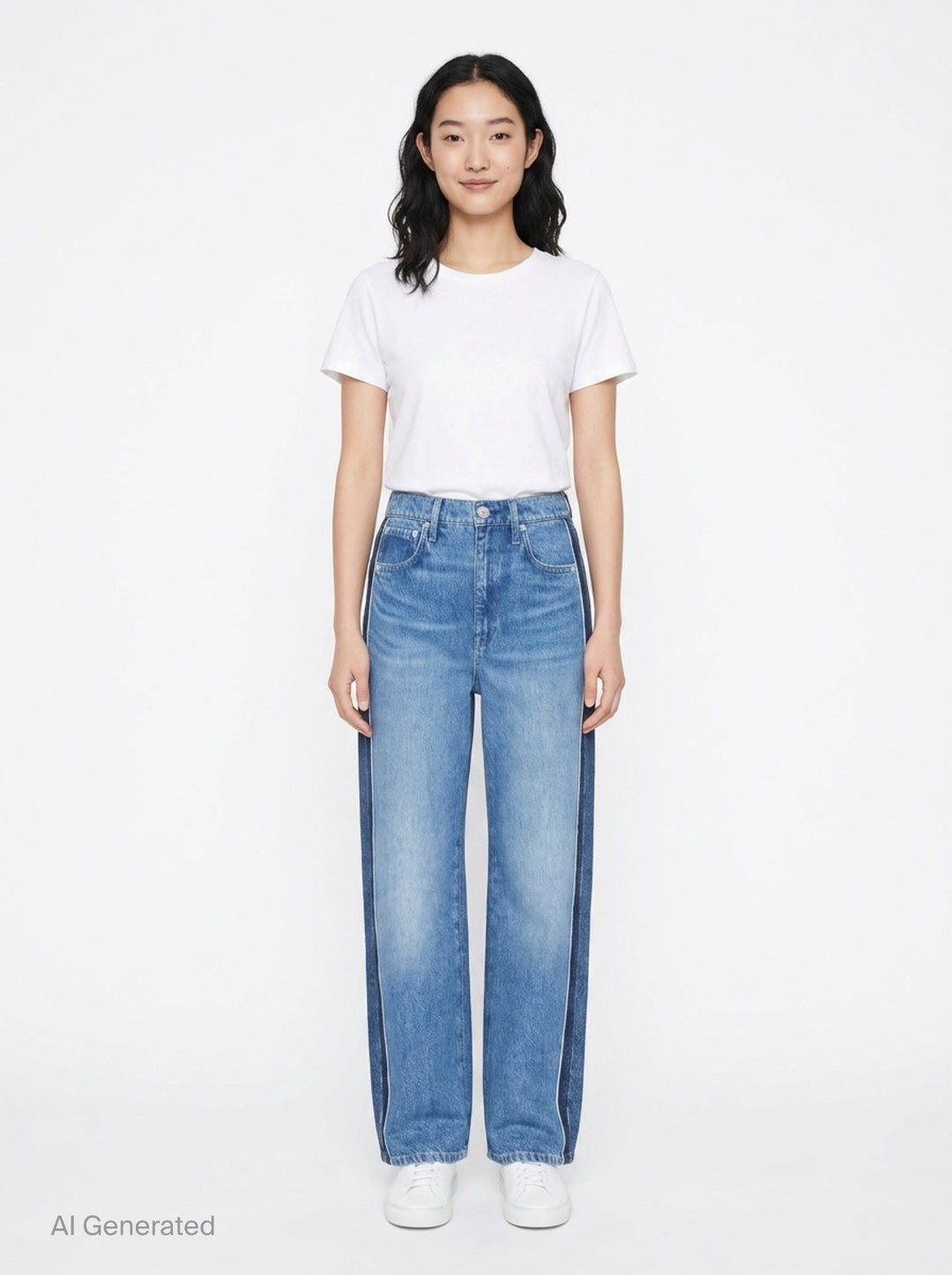 rag & bone Miramar wide-leg jeans in medium blue wash with raw fray detailing along both side seams, five-pocket styling and silver-tone hardware - front