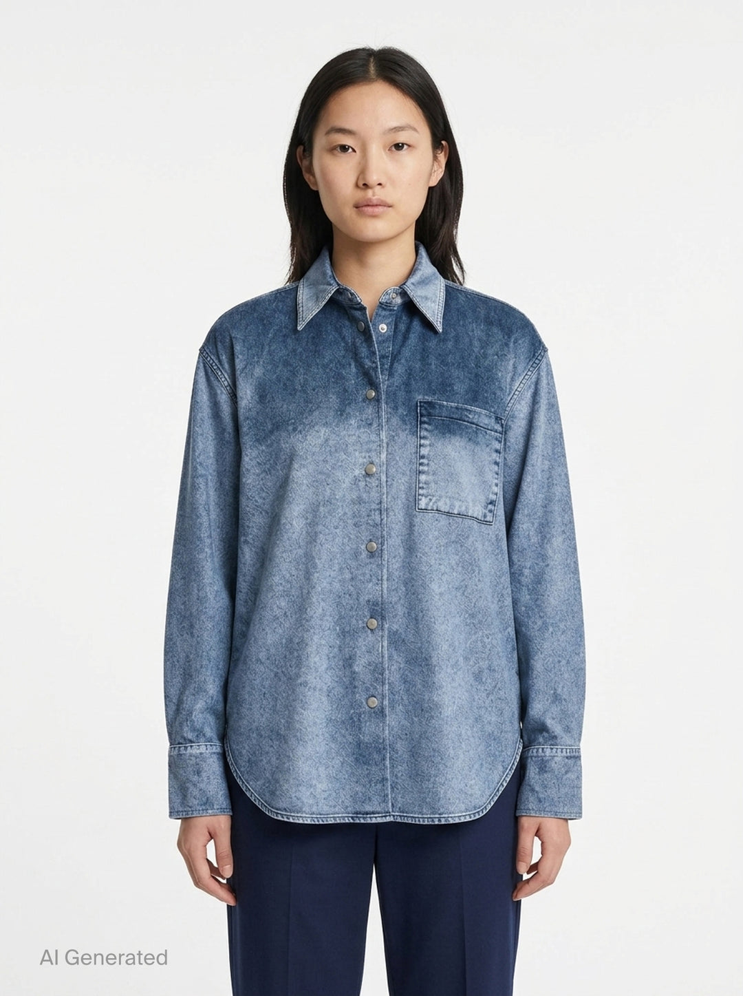 rag & bone Miramar Velvet Connie Shirt in blue acid-wash denim with tonal yoke blocking, snap-button placket, and a chest patch pocket - front