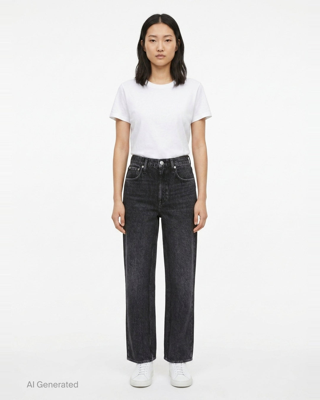 rag & bone Miramar Wide Leg Jeans in washed black denim with a high-rise waist, five-pocket styling, and silver-tone hardware, shown flat on a white background - front