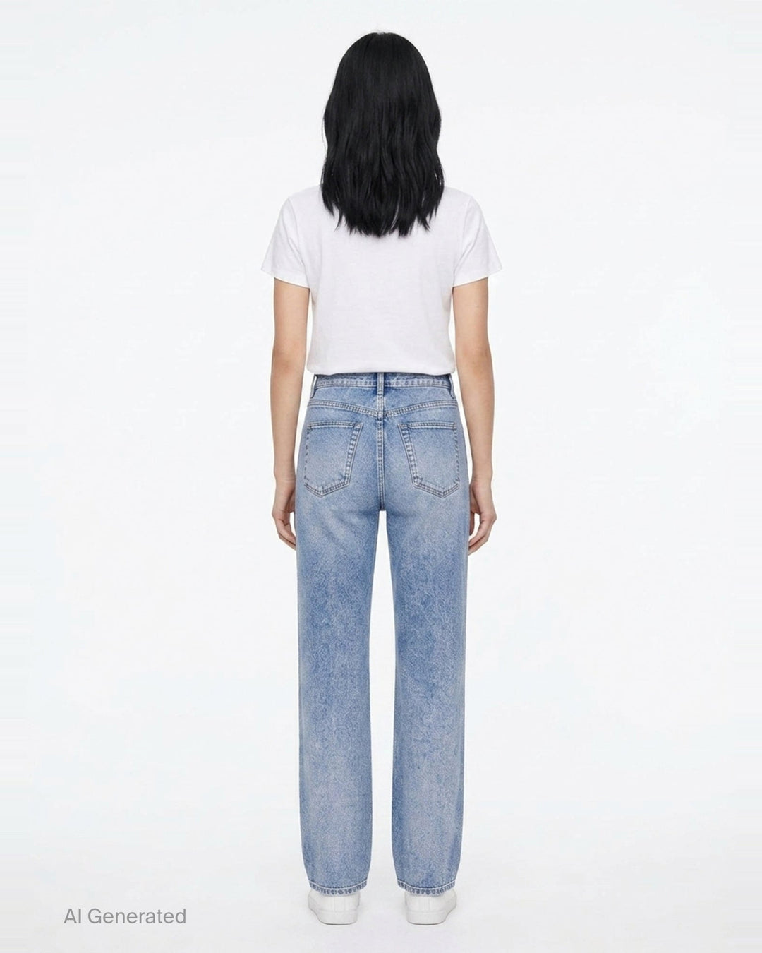 rag & bone Miramar wide leg jeans in light blue wash, shown flat with high-rise waist, five-pocket styling, and a gently flared hem - back
