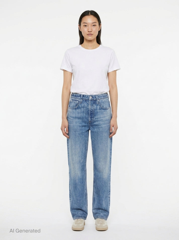 rag & bone Miramar Wide Pull-On Jeans in light indigo wash, featuring a relaxed wide-leg silhouette, pull-on waistband, and five-pocket construction with vintage sun-bleached fading - front
