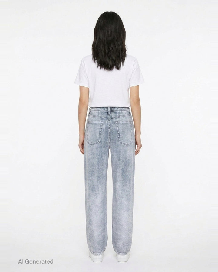 rag & bone Miramar Wide Pull-On Jeans in light indigo wash, featuring a relaxed wide-leg silhouette, pull-on waistband, and five-pocket construction with vintage sun-bleached fading - back