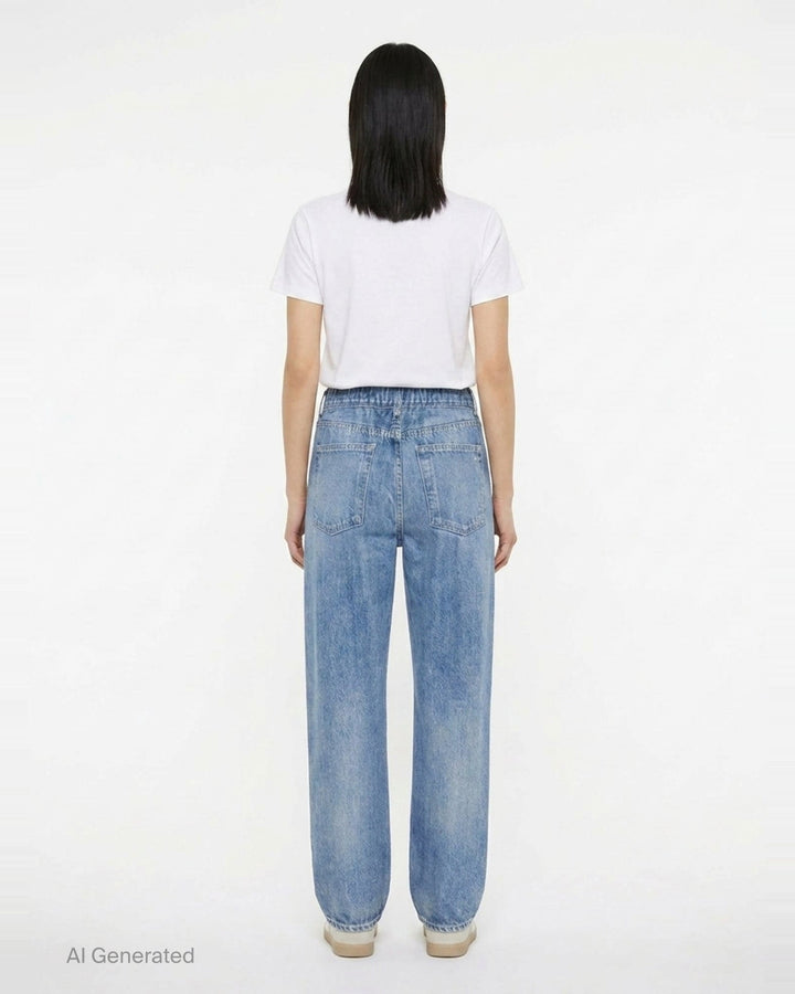 rag & bone Miramar Wide Pull-On Jeans in light indigo wash, featuring a relaxed wide-leg silhouette, pull-on waistband, and five-pocket construction with vintage sun-bleached fading - back