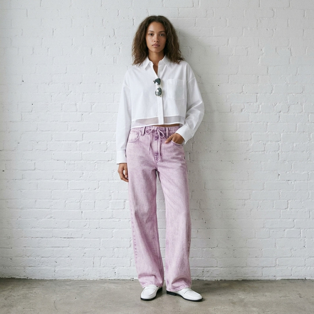 rag & bone Miramar Wide Pull-On Jeans in light indigo wash, featuring a relaxed wide-leg silhouette, pull-on waistband, and five-pocket construction with vintage sun-bleached fading - lifestyle