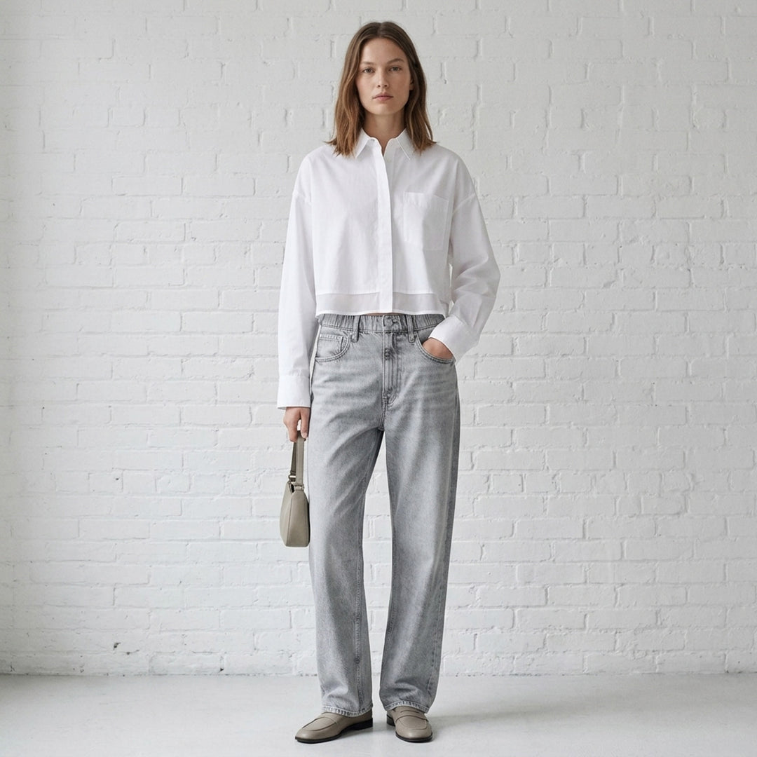 rag & bone Miramar Wide Pull-On Jeans in light indigo wash, featuring a relaxed wide-leg silhouette, pull-on waistband, and five-pocket construction with vintage sun-bleached fading - lifestyle