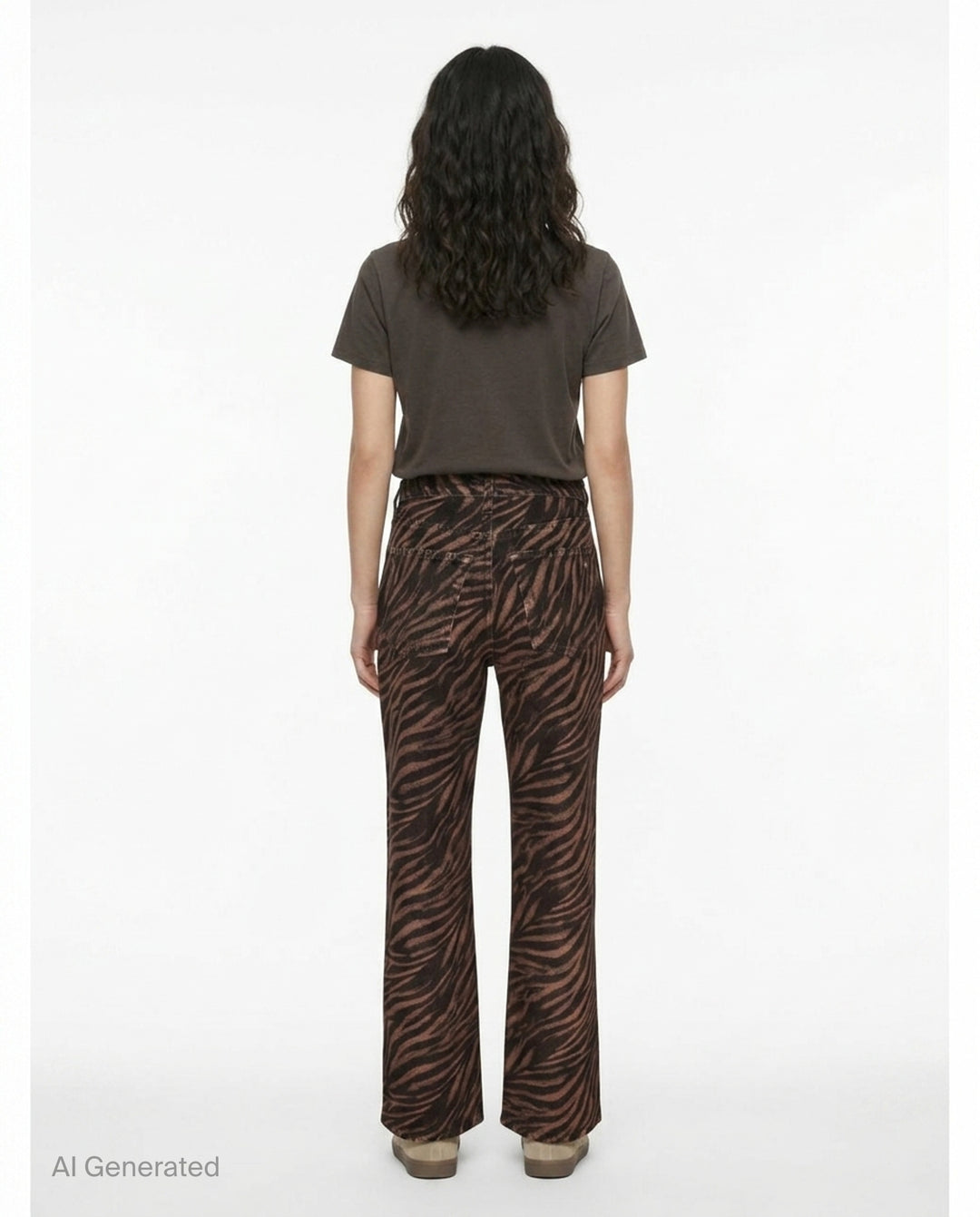 rag & bone Miramar ankle pants in brown and black zebra print ponte fabric with a flared hem and silver-tone hardware, front view - back