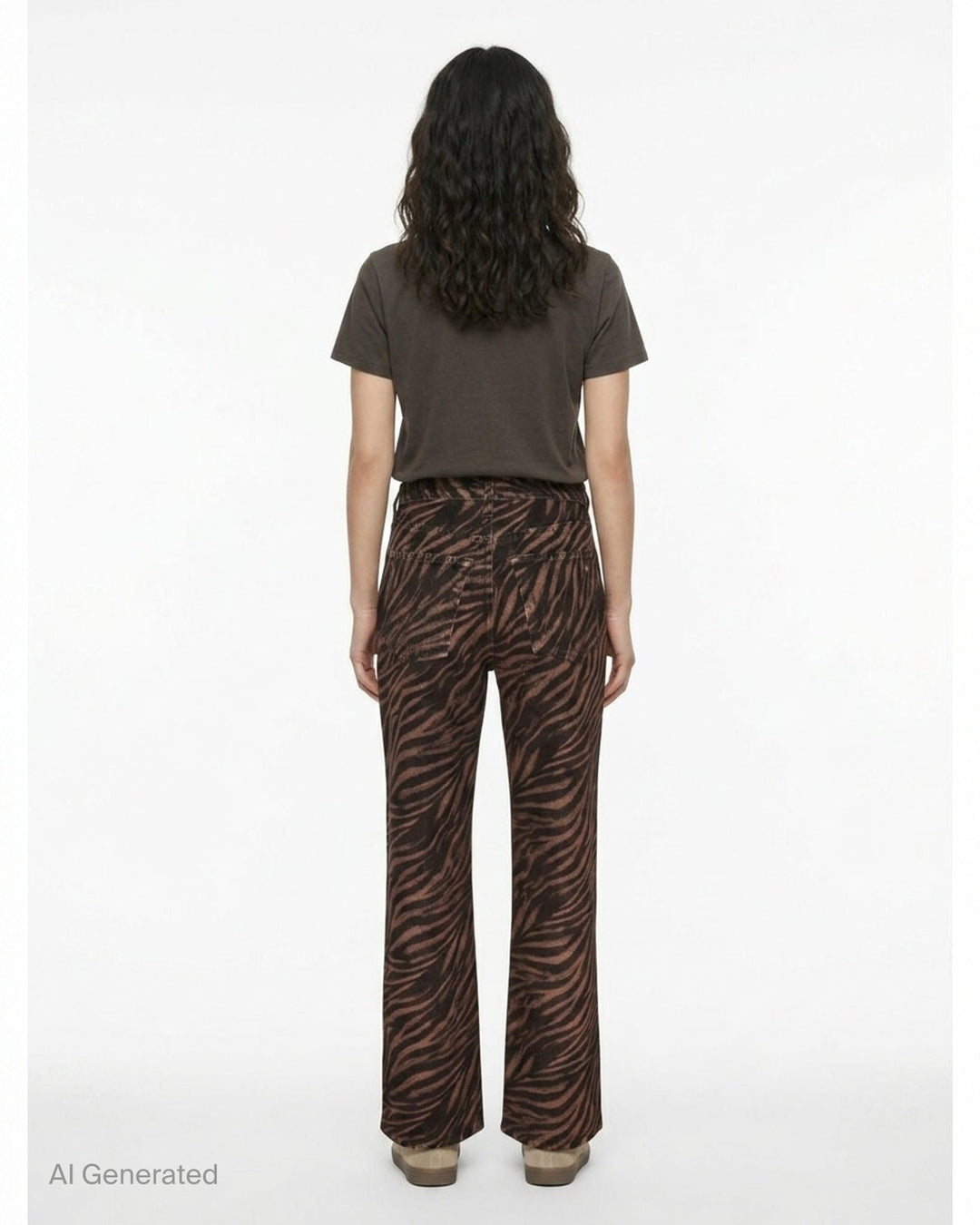 rag & bone Miramar ankle pants in brown and black zebra print ponte fabric with a flared hem and silver-tone hardware, front view - back