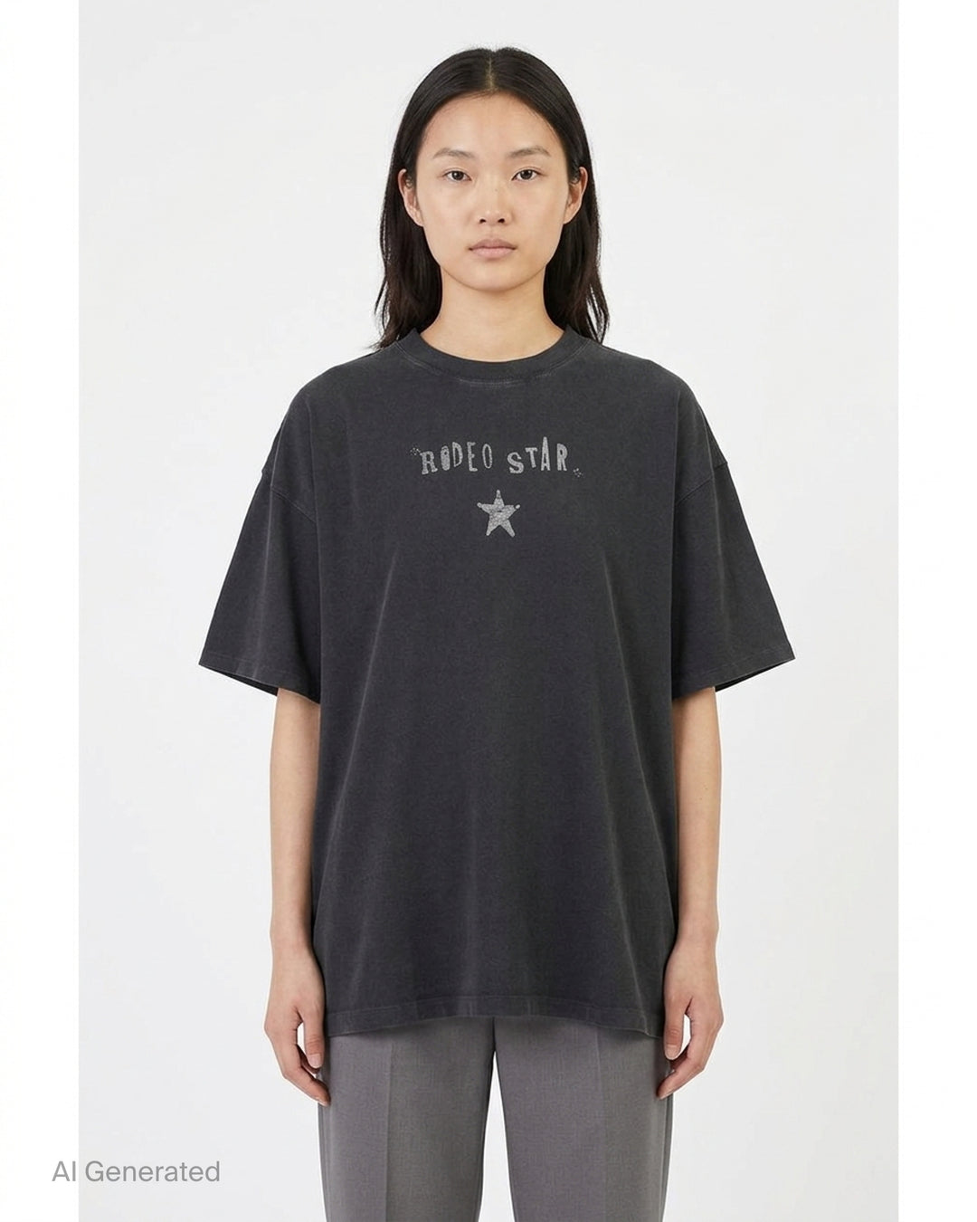 rag & bone Rodeo Star Alex Tee in washed black with distressed Rodeo Star lettering and star graphic on the chest - front