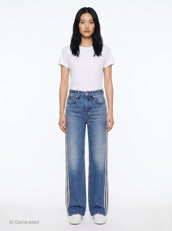 Side Stripe Wide Leg Jeans | rag & bone | Club21 - front