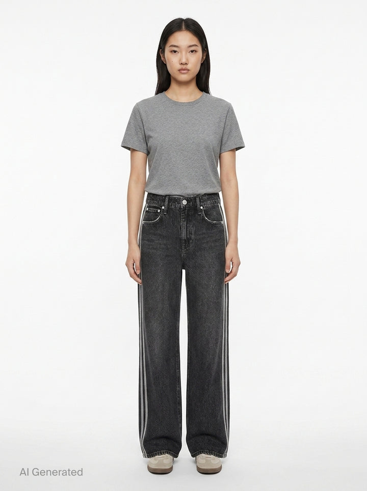 Side Stripe Wide Leg Jeans | rag & bone | Club21 - front