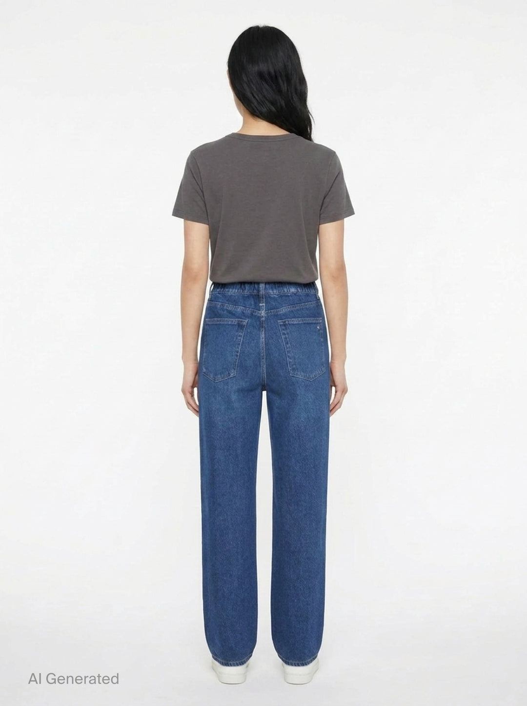 rag & bone washed black wide-leg jeans with contrast green and white side stripes along the outer seams, high-rise fit, five-pocket construction - back