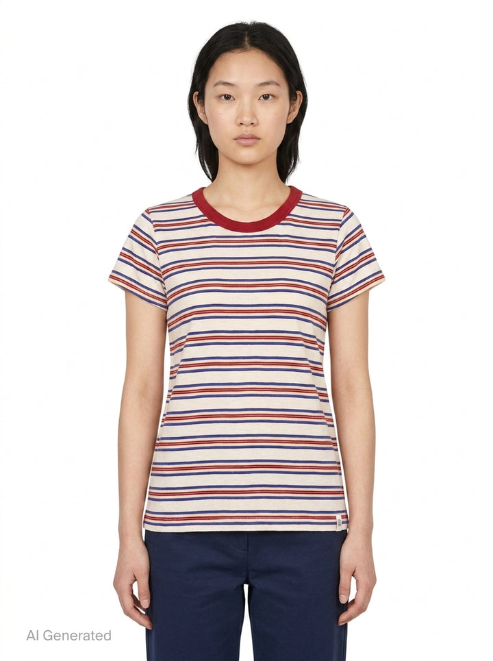 rag & bone Slub Stripe Tee in navy with tonal horizontal stripes, crew neckline, and short sleeves, shown flat on a white background - front