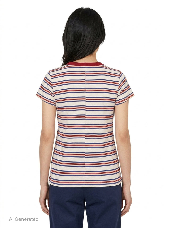 rag & bone Slub Stripe Tee in navy with tonal horizontal stripes, crew neckline, and short sleeves, shown flat on a white background - back