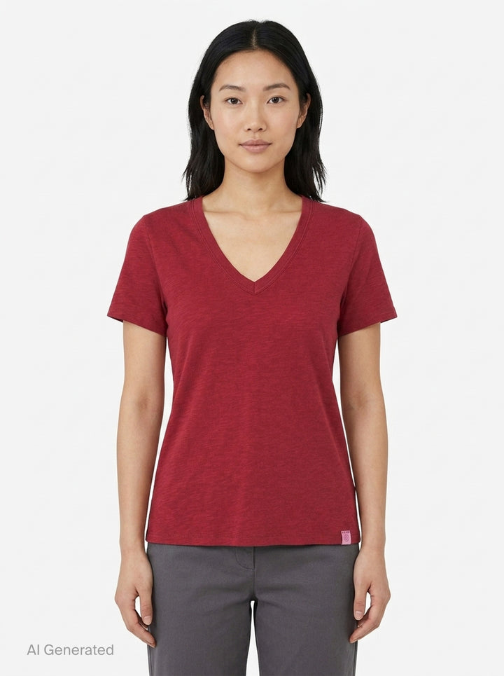 rag & bone Slub V-Neck Tee in light blue, featuring a deep V-neckline with tonal ribbed trim and short sleeves, photographed flat on a white background - front