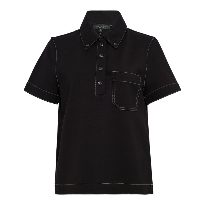 Club21 - rag & bone - Irina Contrast Stitch Polo - POLOS - Black