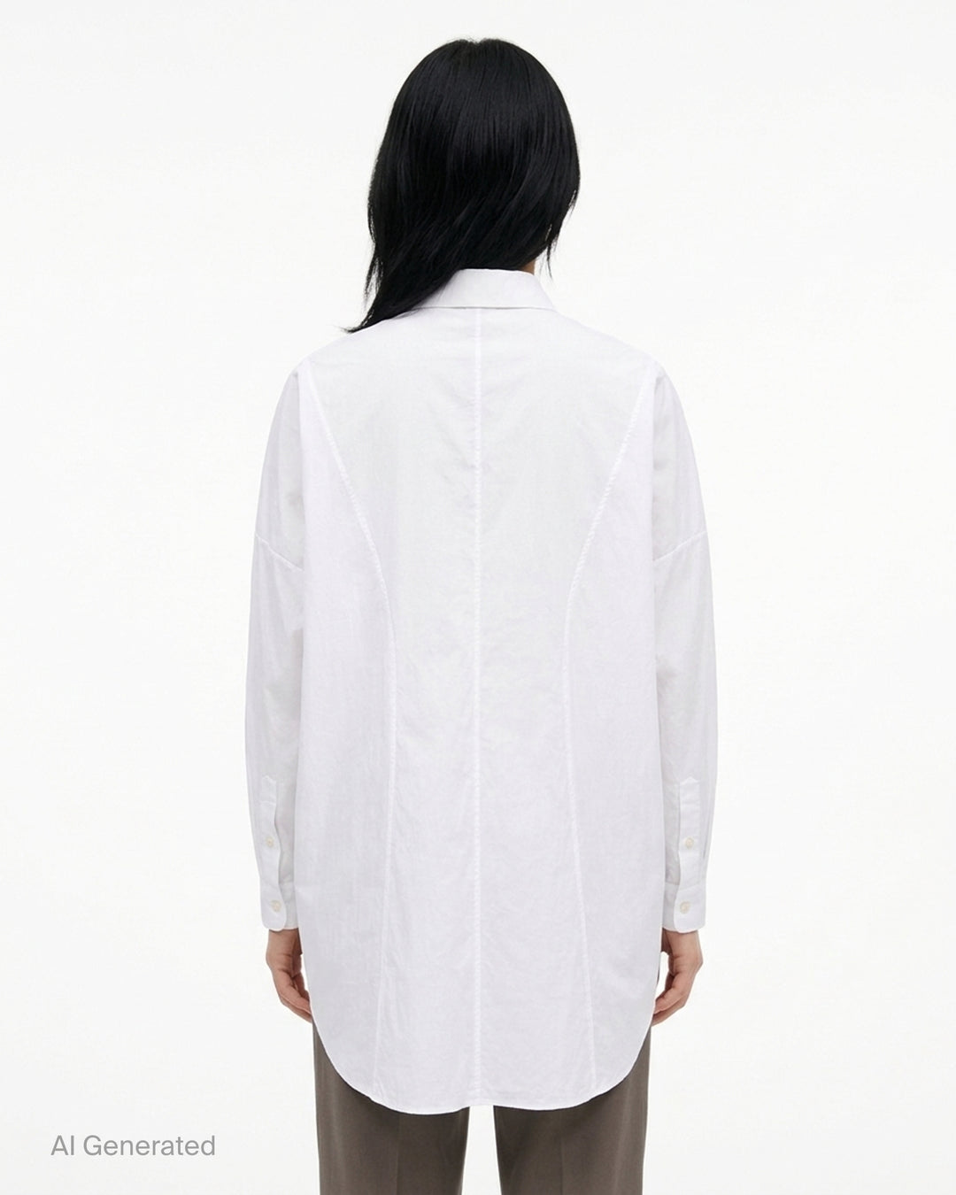 Random Identities oversized white long sleeve shirt dress with drop shoulders, button front and embroidered collar detail - back