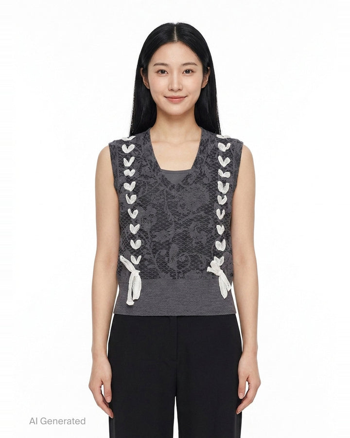 Knit Floral Lace Vest | Renli Su | Club21 - front