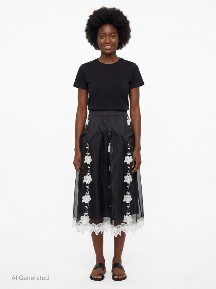 Layered Lace Midi Skirt | Renli Su | Club21 - front