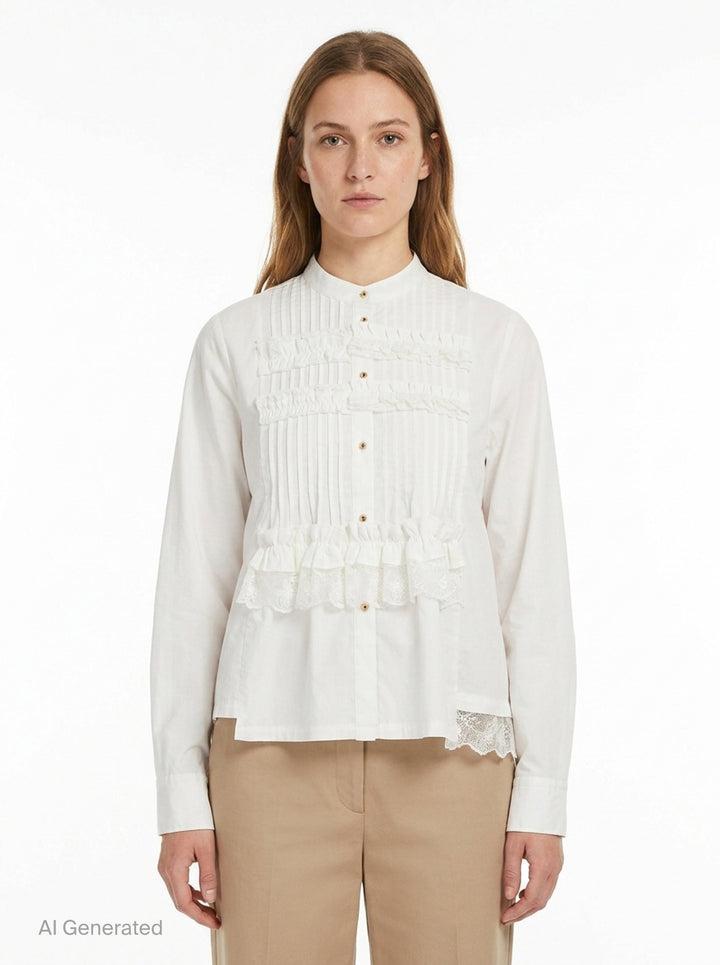 Long Sleeve Pleated Lace Blouse | Renli Su | Club21 - front