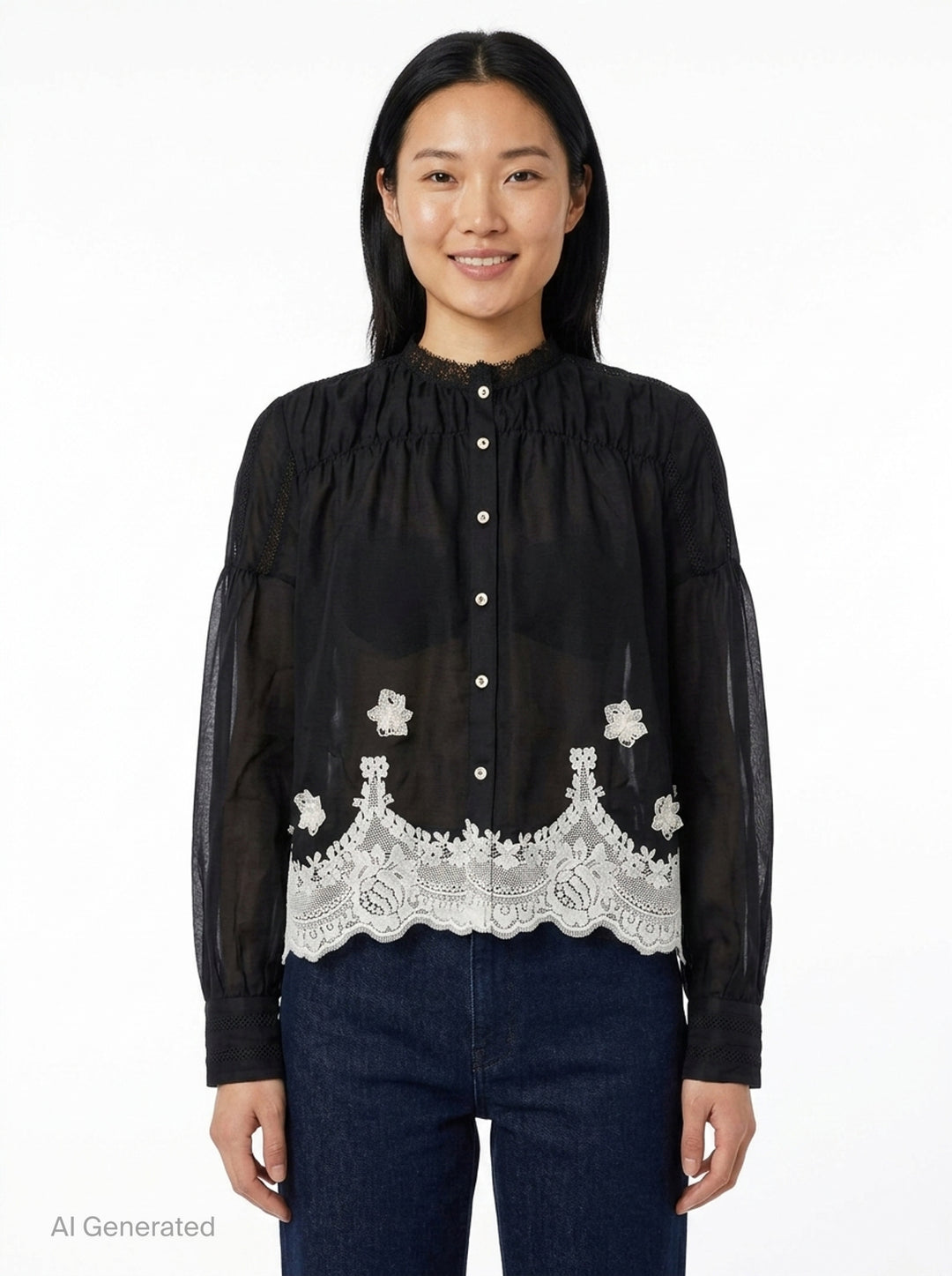 Relaxed Lace Trim Blouse | Renli Su | Club21 - front