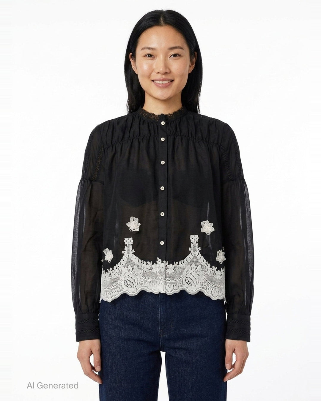 Relaxed Lace Trim Blouse | Renli Su | Club21 - front