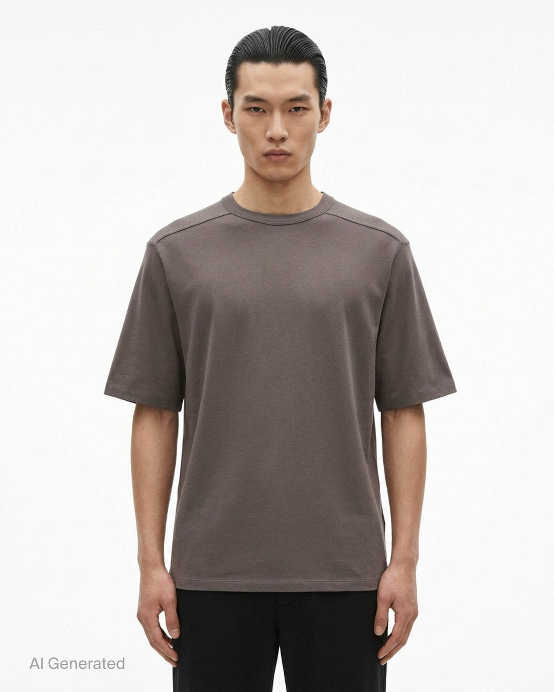 Rick Owens Brad T short sleeve crewneck tee in double cotton jersey, front view - front