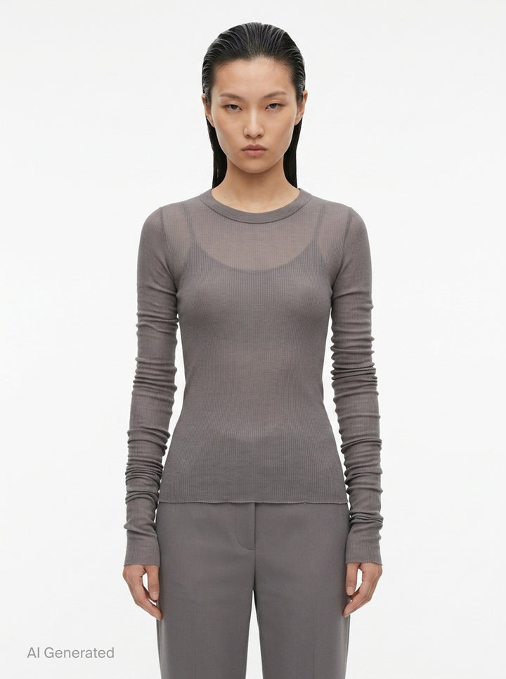 Cropped Rib Long Sleeve Tee | Rick Owens | Club21 - front