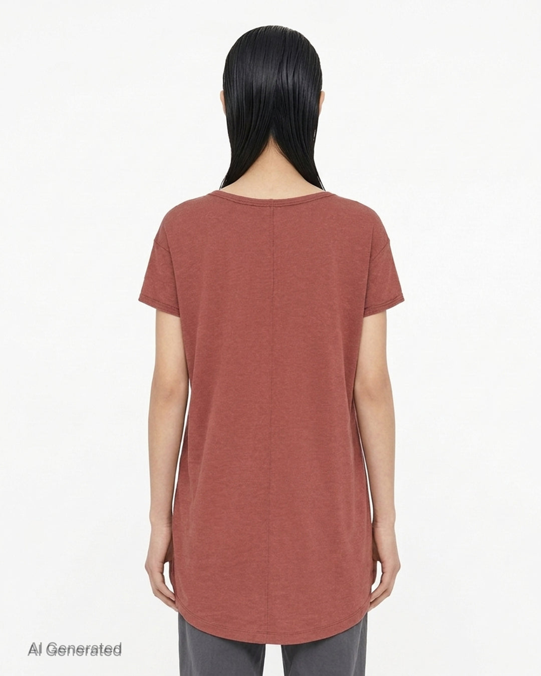Rick Owens Hiked T-shirt in washed heathered jersey with scoop neckline and asymmetric ruched hem - back