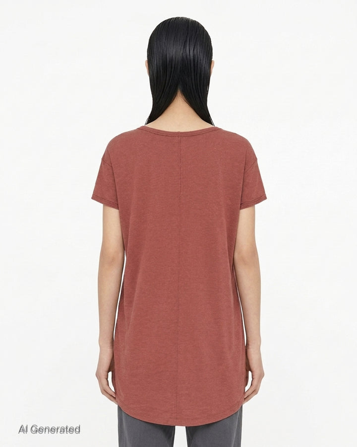 Rick Owens Hiked T-shirt in washed heathered jersey with scoop neckline and asymmetric ruched hem - back