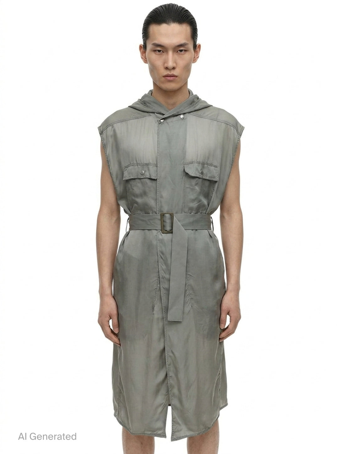 Hooded Belted Sleeveless Coat | Rick Owens | Club21 - front