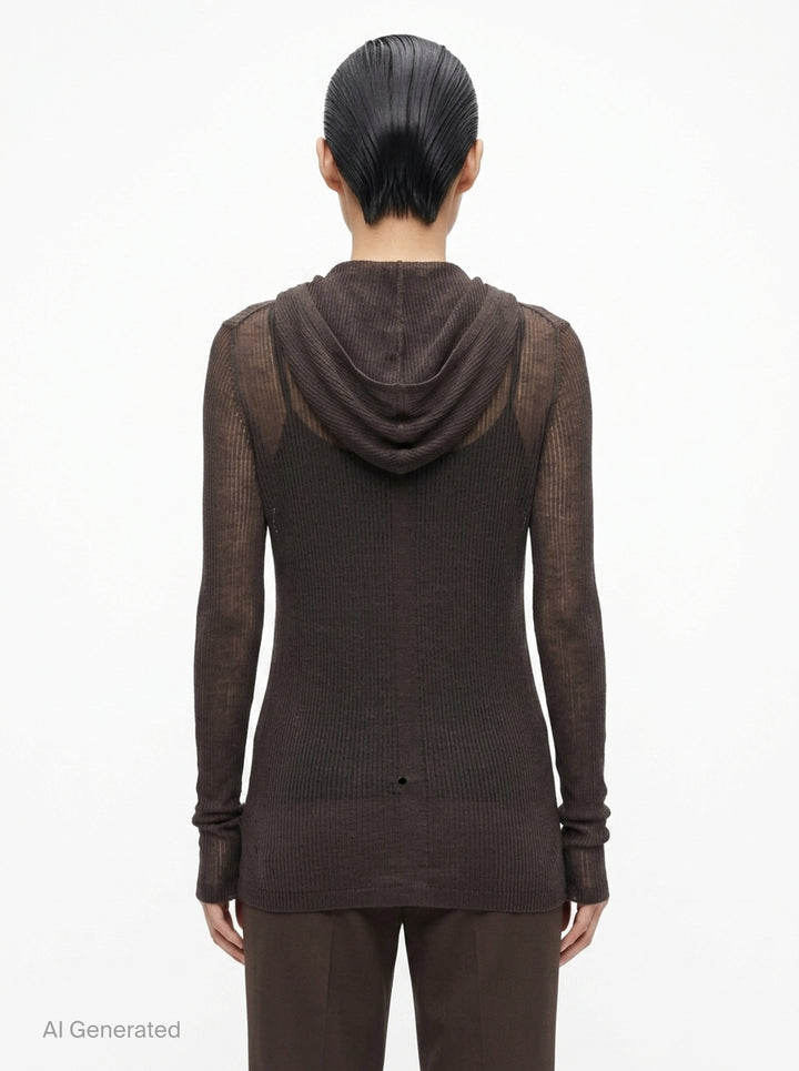 Hooded Long Sleeve Ribbed Tee | Rick Owens | Club21 - back
