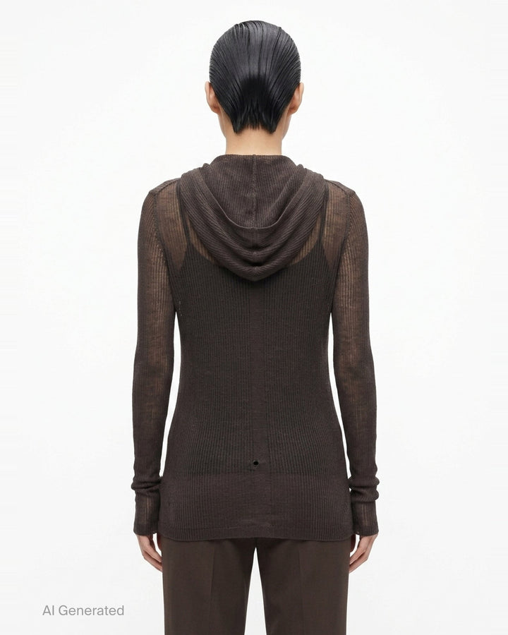 Hooded Long Sleeve Ribbed Tee | Rick Owens | Club21 - back