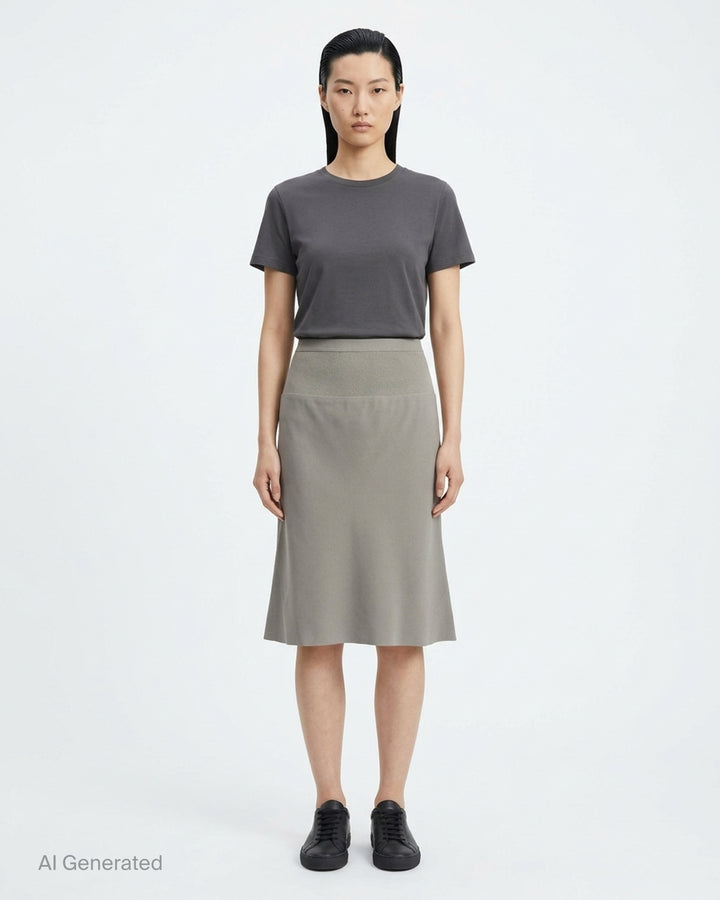 Rick Owens Short Bias Skirt in black, featuring a wide ribbed waistband and fluid bias-cut A-line silhouette, photographed flat on a white background - front