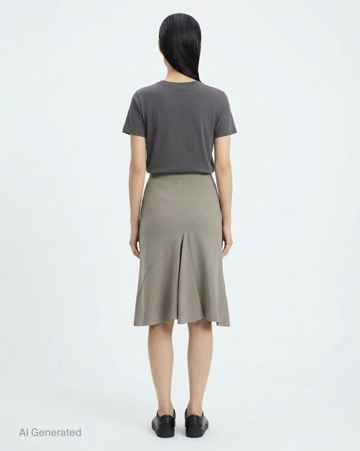 Rick Owens Short Bias Skirt in black, featuring a wide ribbed waistband and fluid bias-cut A-line silhouette, photographed flat on a white background - back
