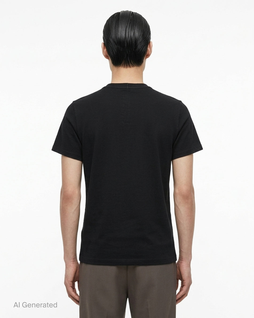 Back view of the Rick Owens Short Level Wool Silk Jersey Tee in black, showing the crewneck, shoulder seams and short sleeves - back