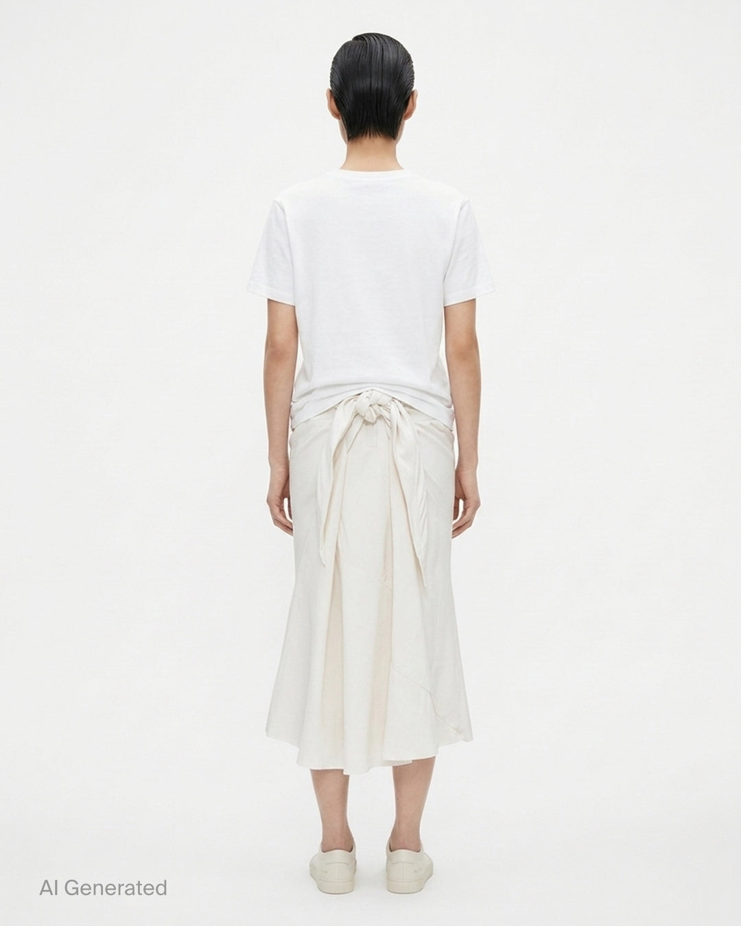 Rick Owens Strutter midi skirt in off-white cady with angled yoke seaming and a flared hem - back