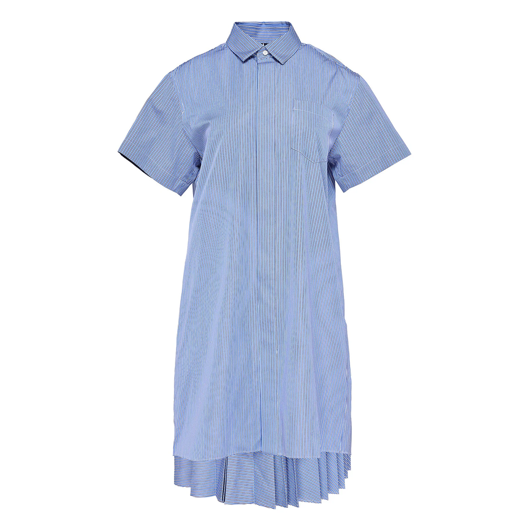 sacai cotton poplin dress Sacai Pleated Striped Cotton-blend Poplin Mini Dress - Women - Blue Dresses