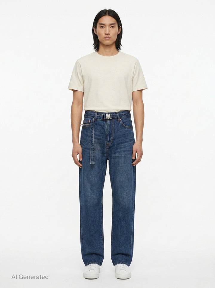 Belted Straight Denim Pants | sacai | Club21 - front