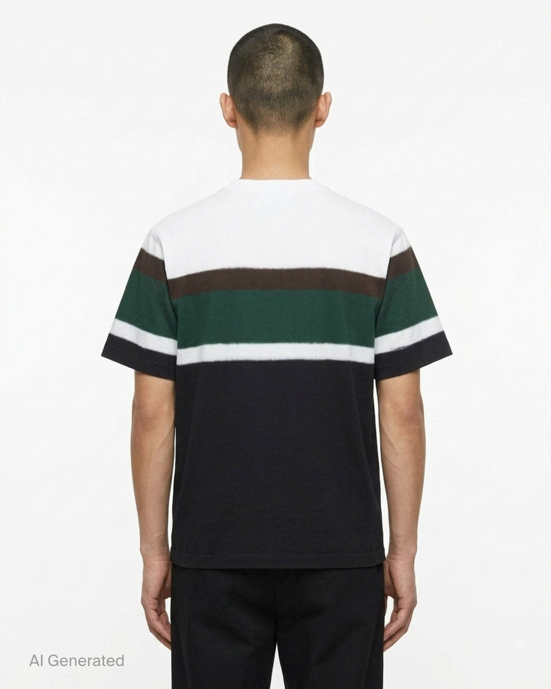 sacai chusen-dyed cotton jersey T-shirt with white, brown, green and navy dyed bands and a chest pocket - back