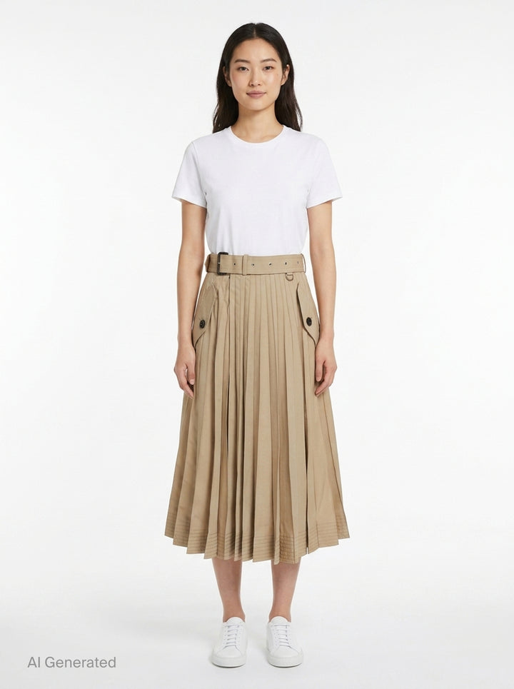 Cotton Gabardine Pleated Skirt | sacai | Club21 - front