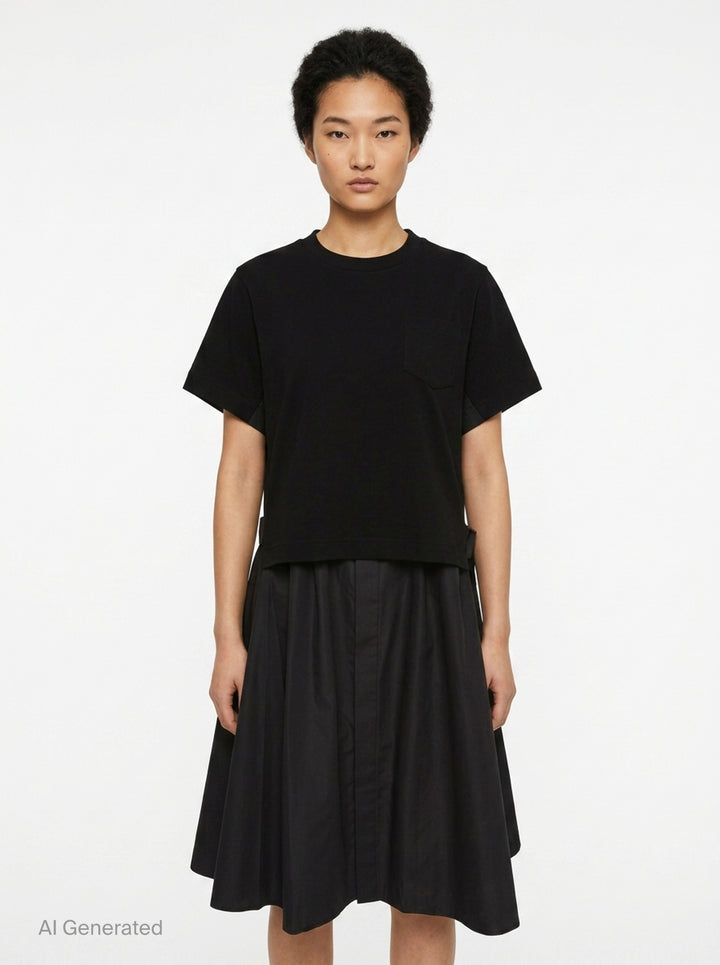 Cotton Poplin Jersey Combo Dress | sacai | Club21 - front