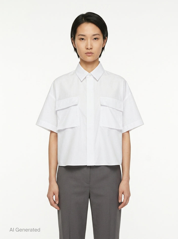 Cotton Poplin Short Sleeve Shirt | sacai | Club21 - front