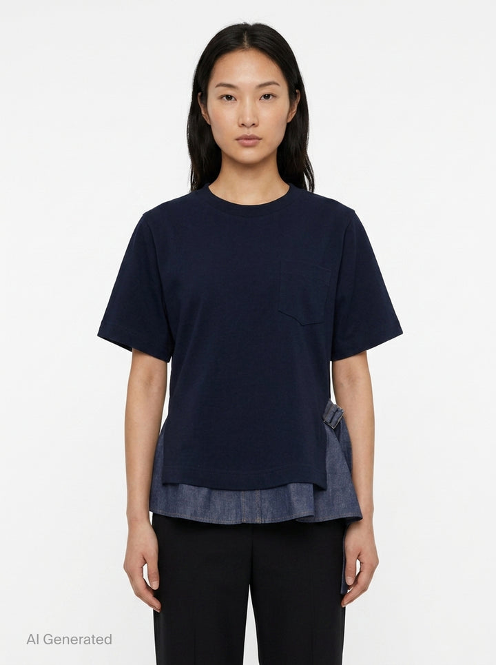 Denim x Cotton Jersey Tee | sacai | Club21 - front