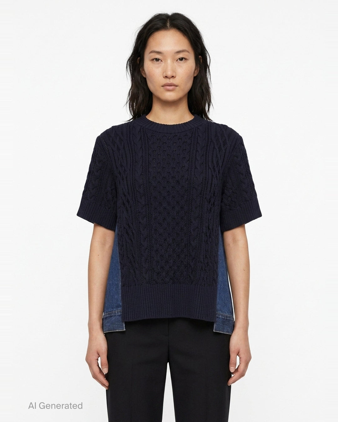 Denim x Cotton Knit Pullover | sacai | Club21 - front